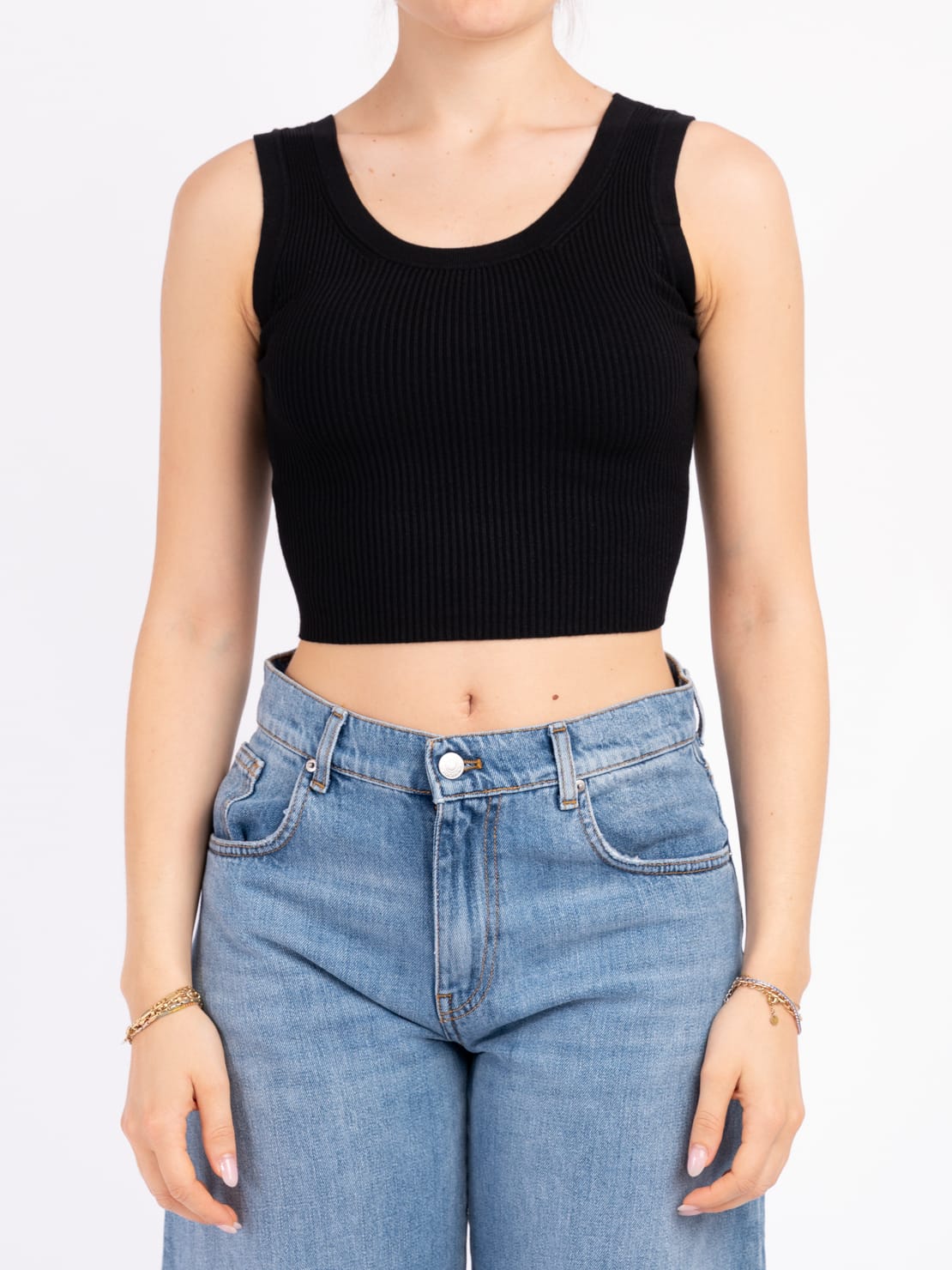 Canotta crop costina larga nero