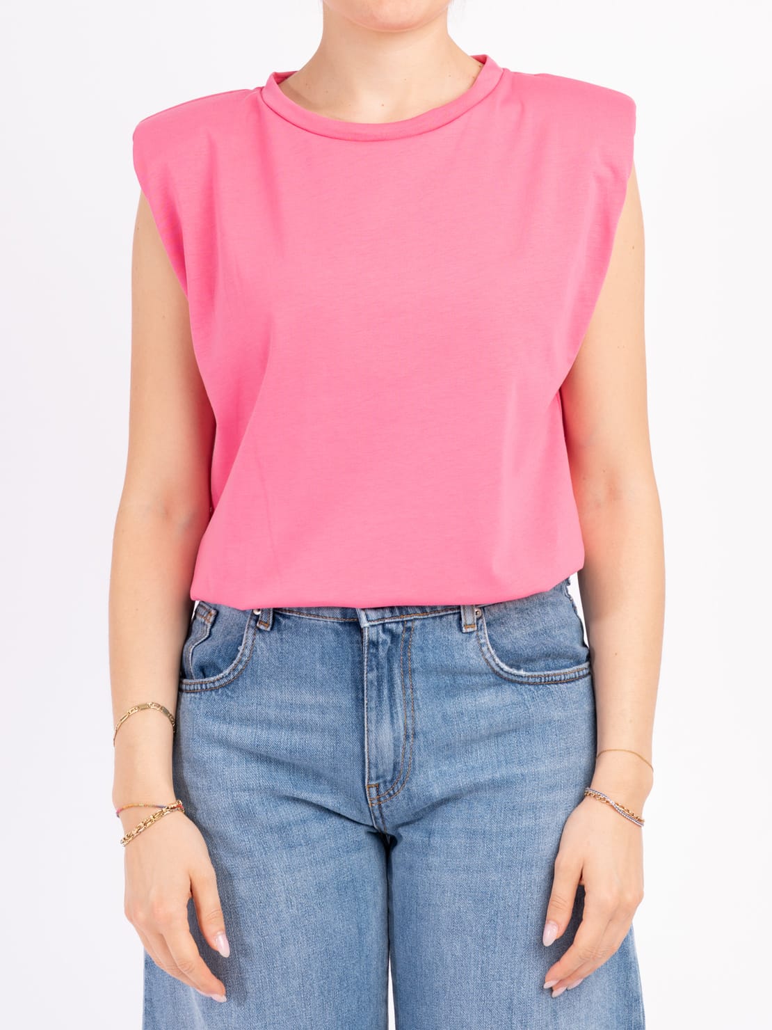 T-shirt smanicata spallone rosa bubble