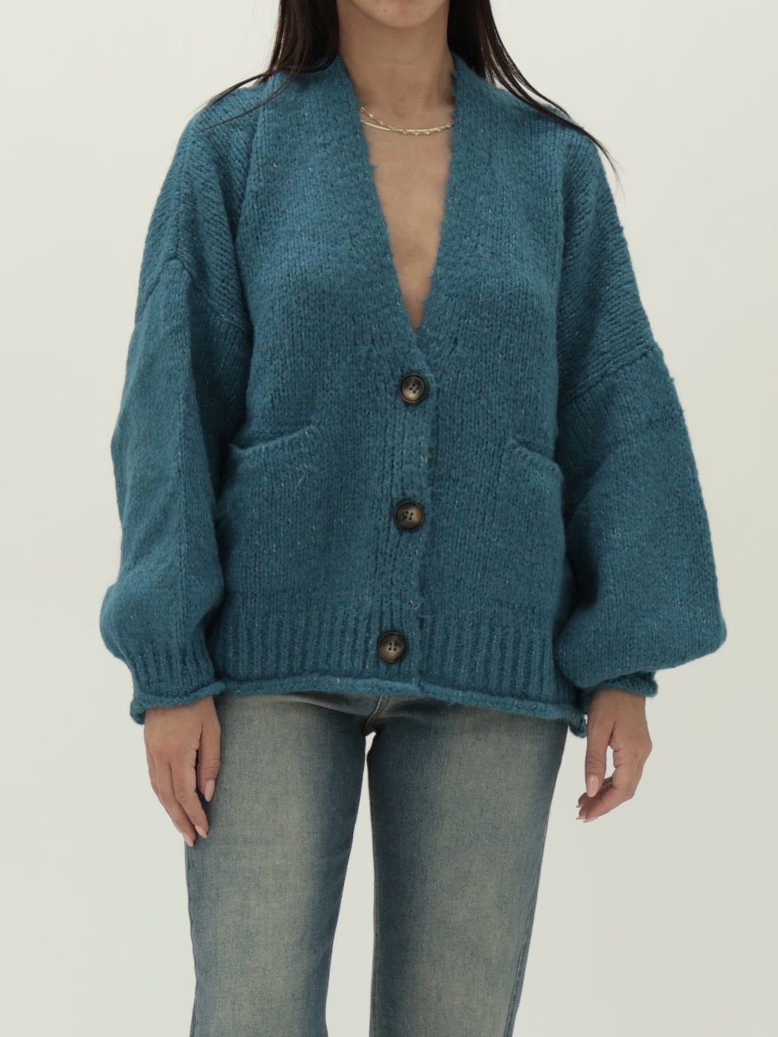 Cardigan 3 bottoni ottanio