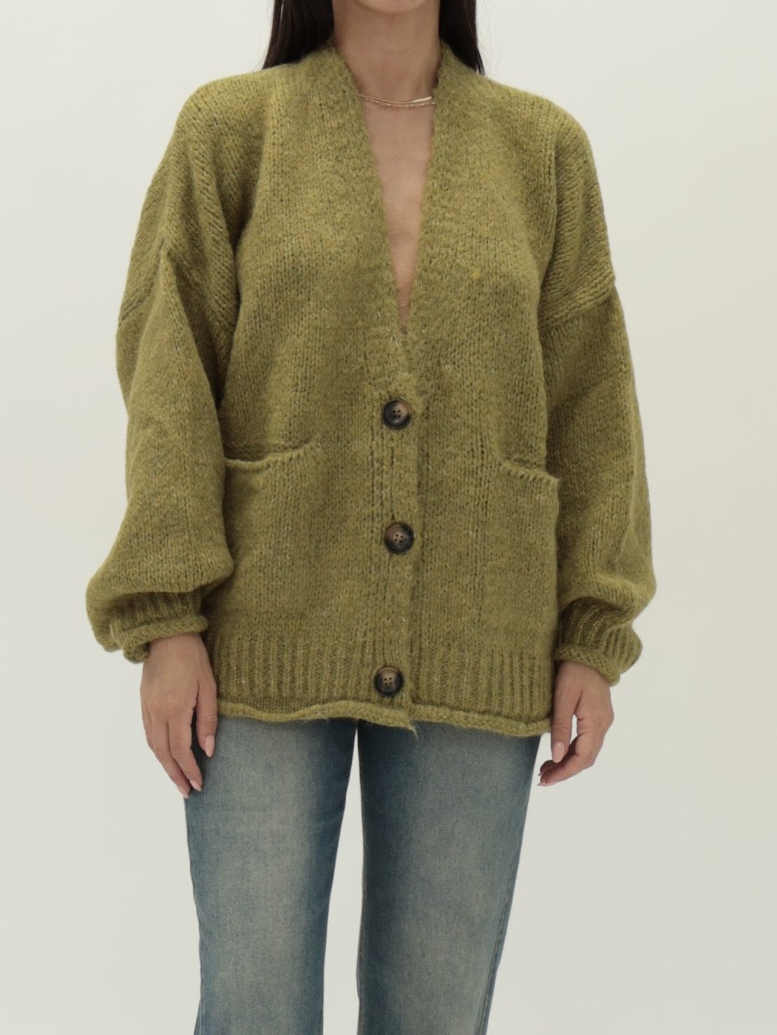Cardigan 3 bottoni olio