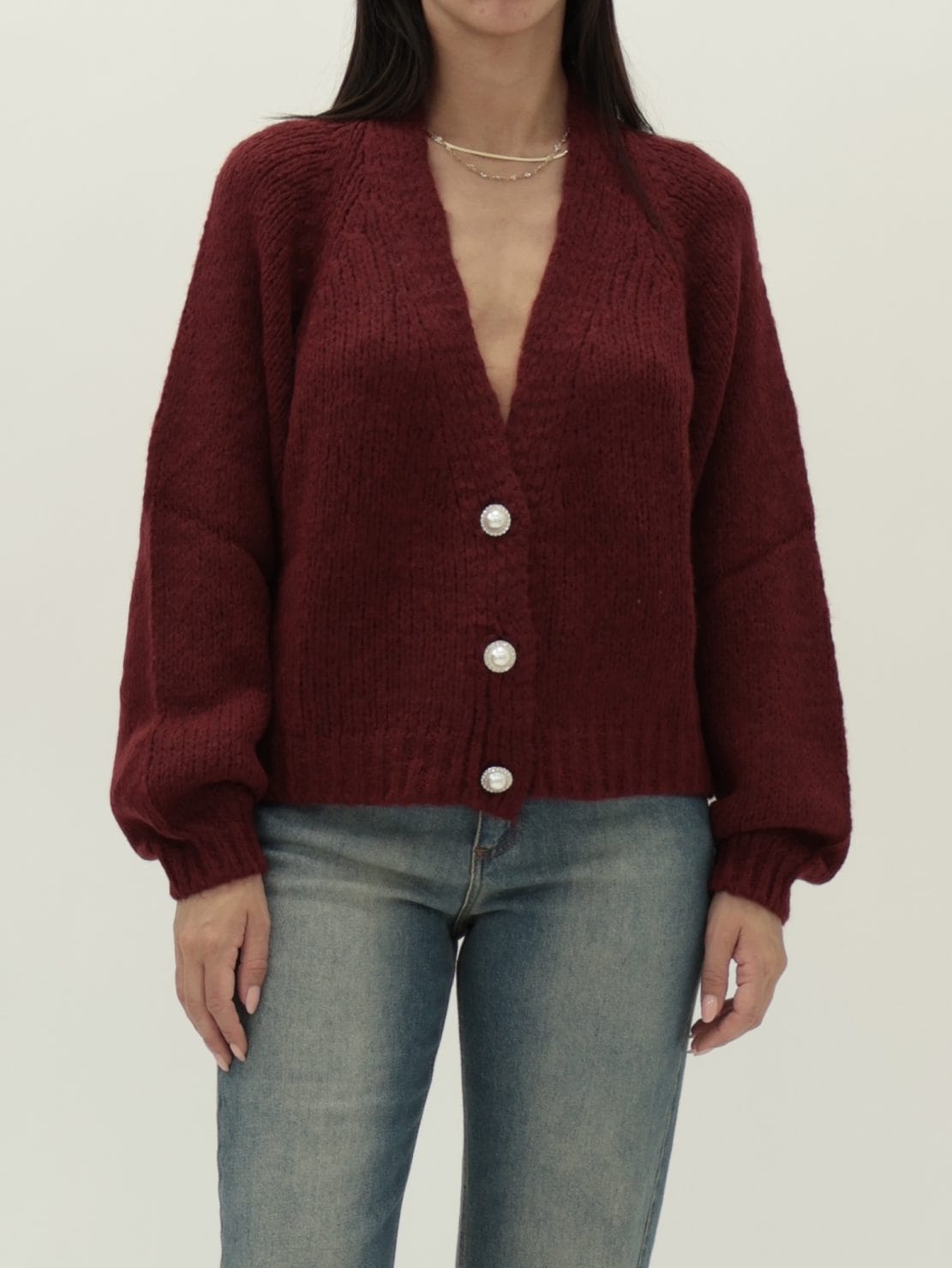 Cardigan bottoni gioiello vino