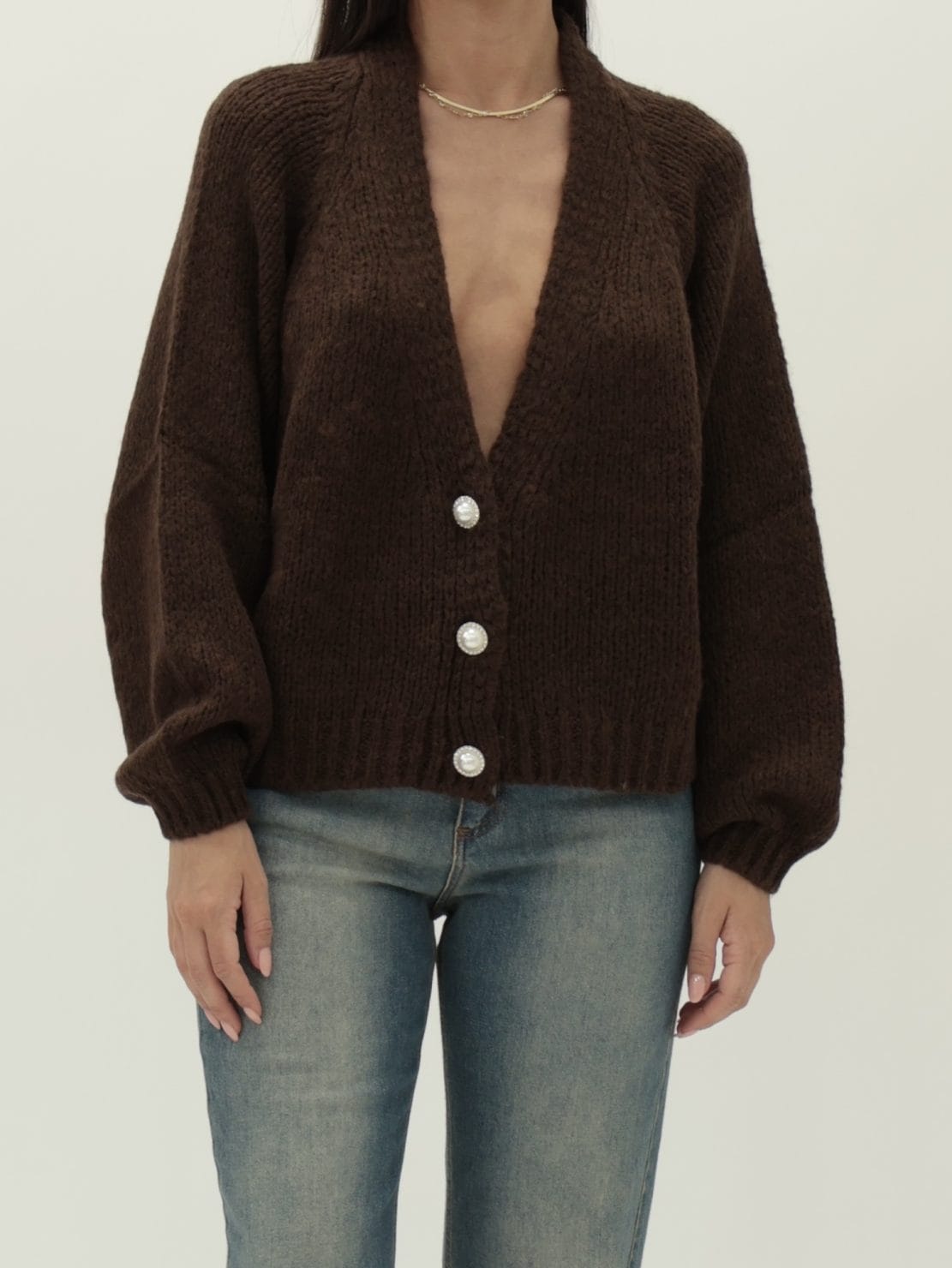 Cardigan bottoni gioiello moro
