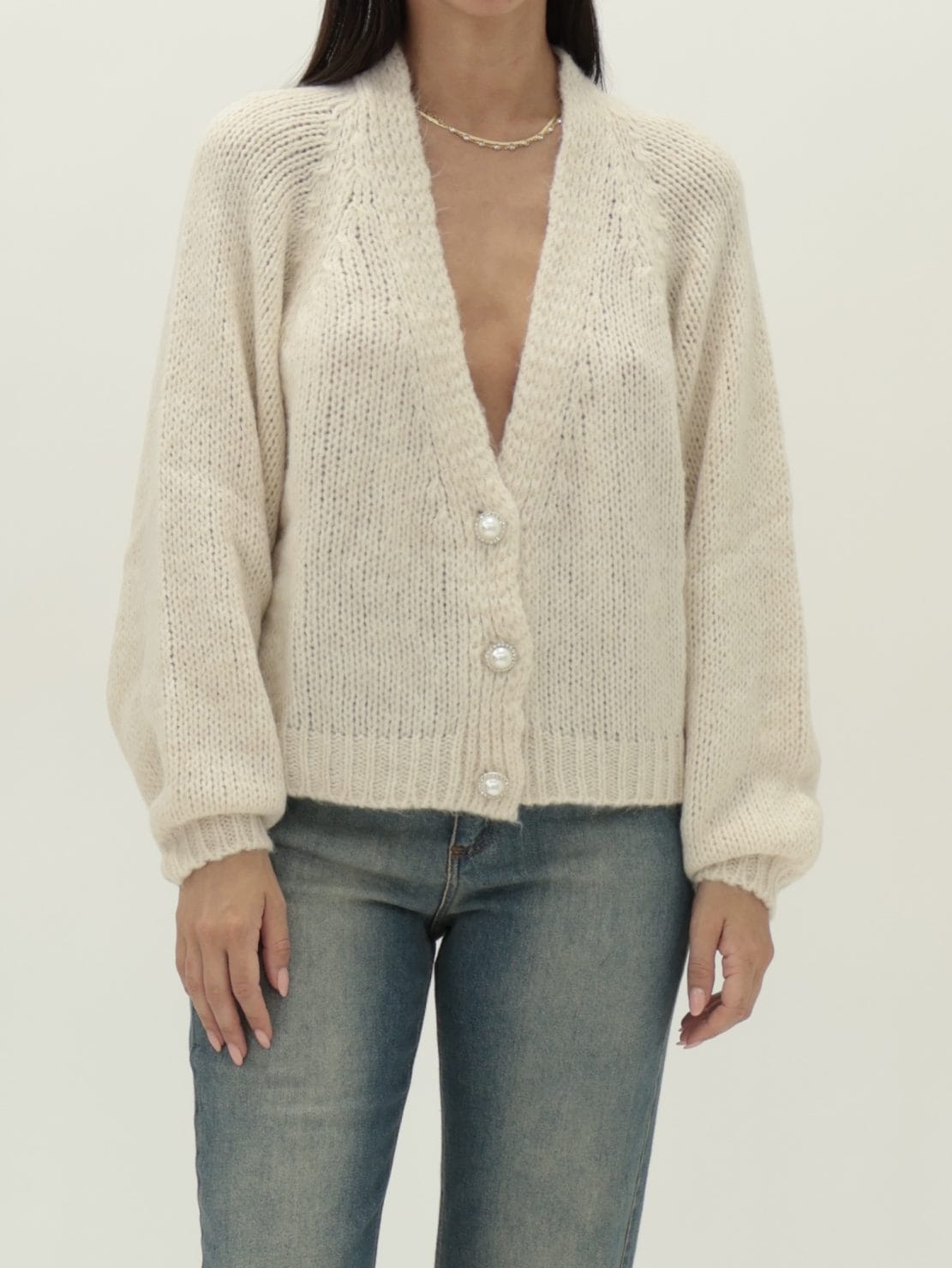 Cardigan bottoni gioiello calce
