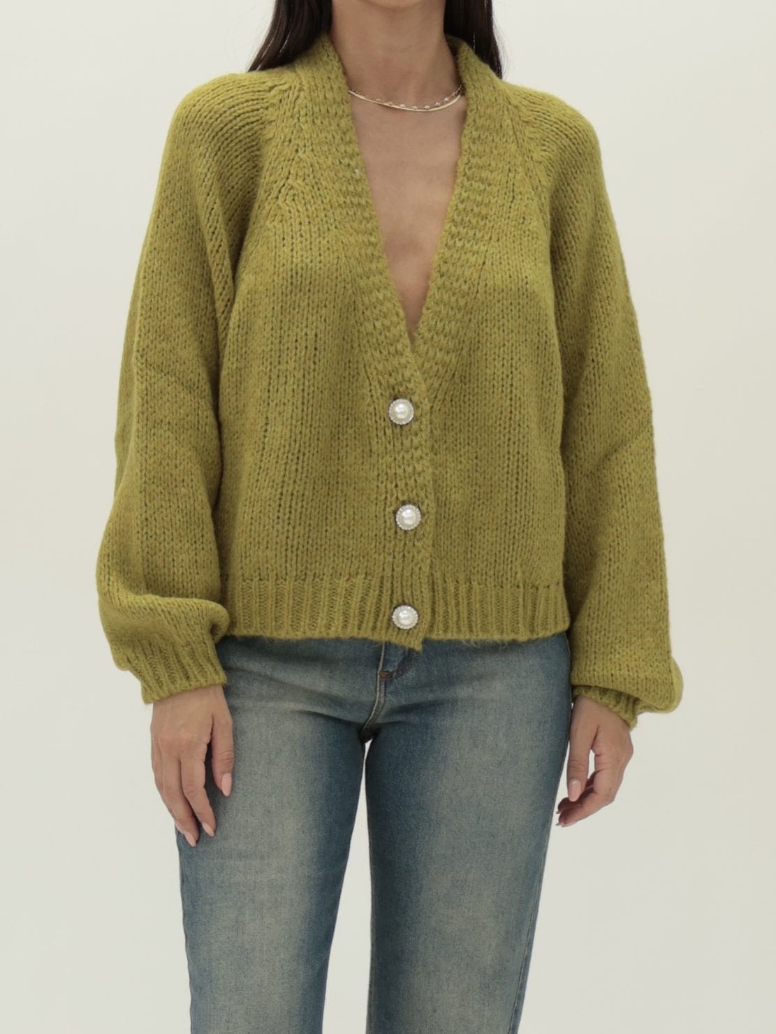 Cardigan bottoni gioiello olio