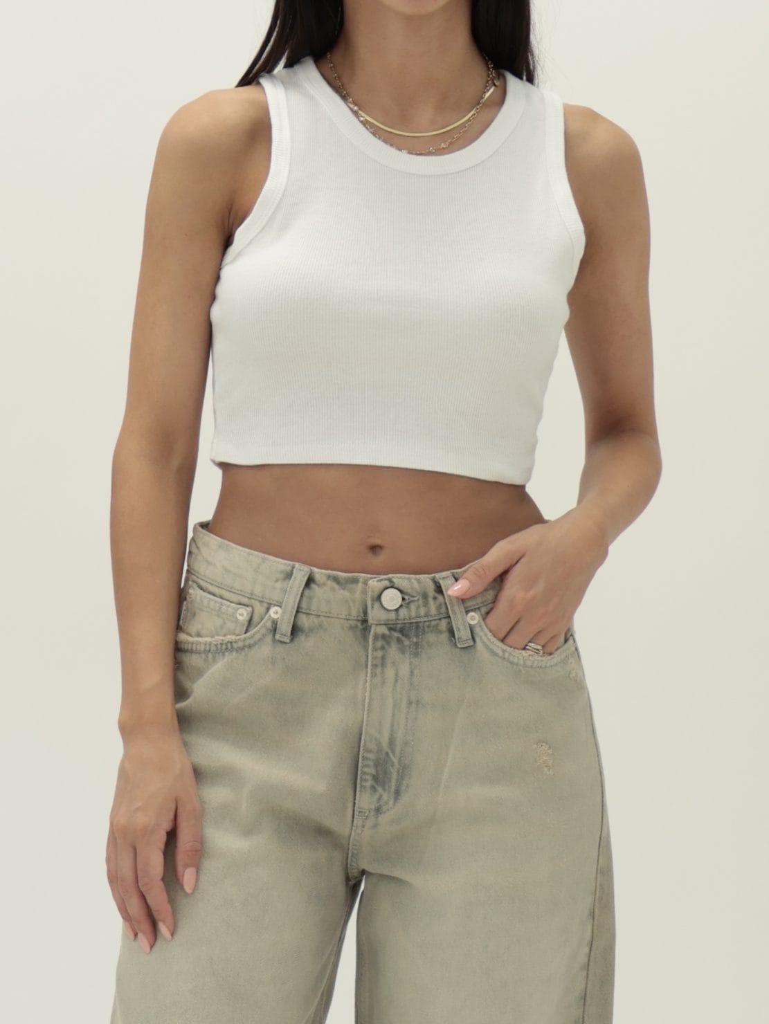 Canotta costina crop bianco