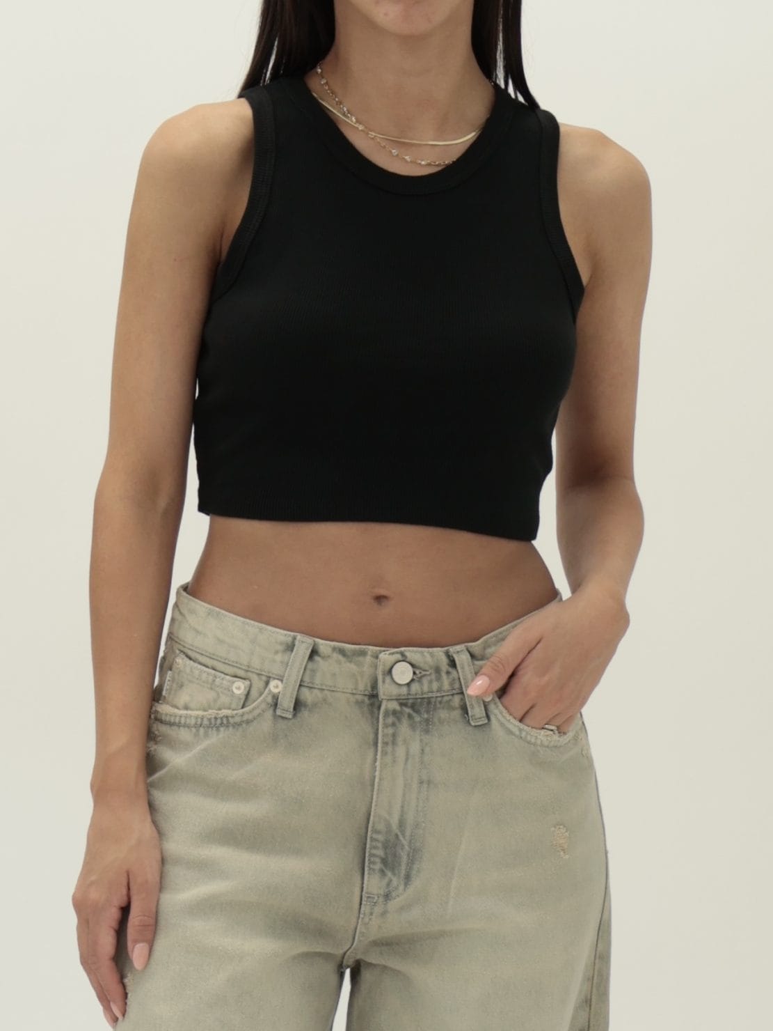Canotta costina crop nero