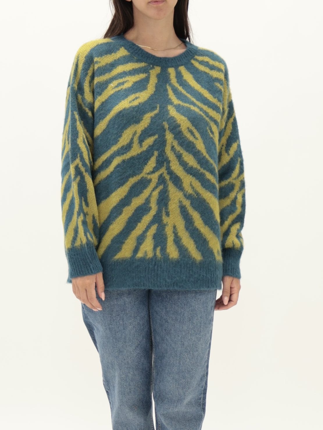 Pullover  paricollo jacquard ottanio