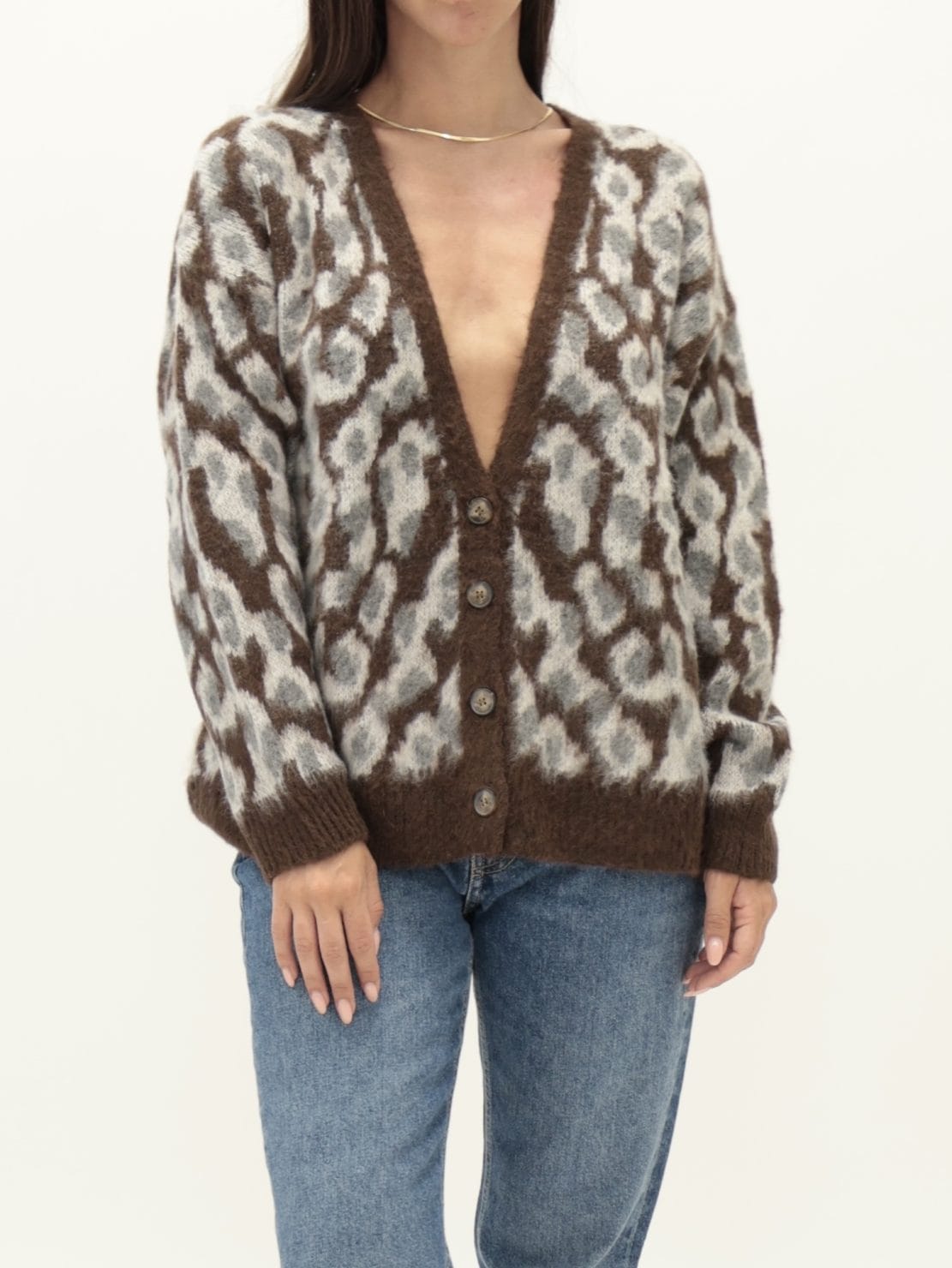 Cardigan 4 bottoni jacquard moro lurex