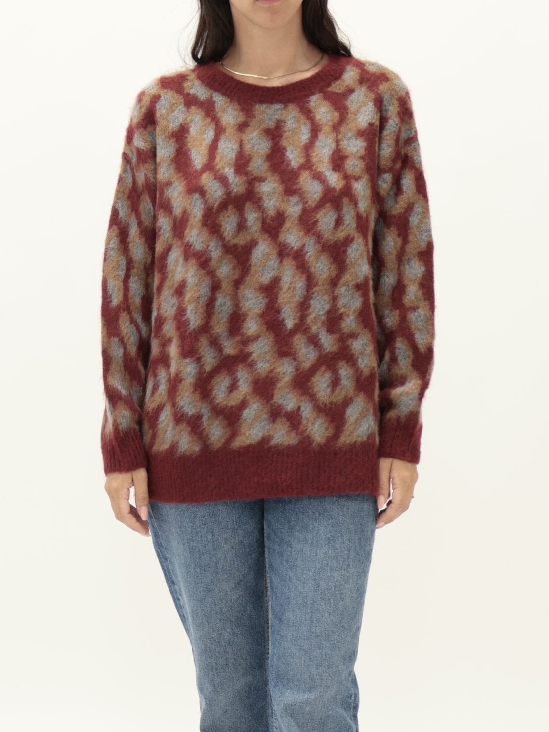 Pullover paricollo jacquard vino lurex