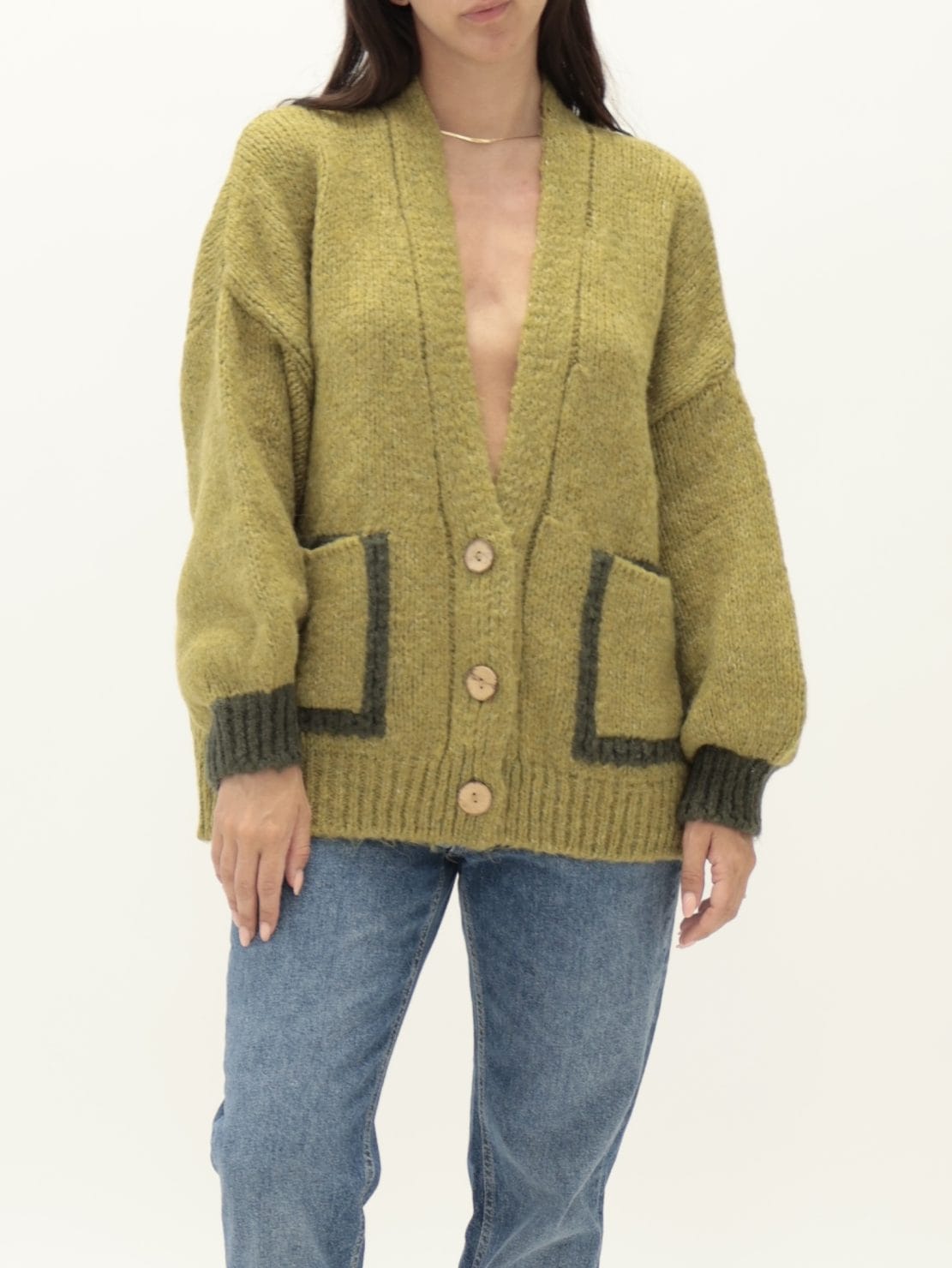 Cardigan tasche bicolore olio