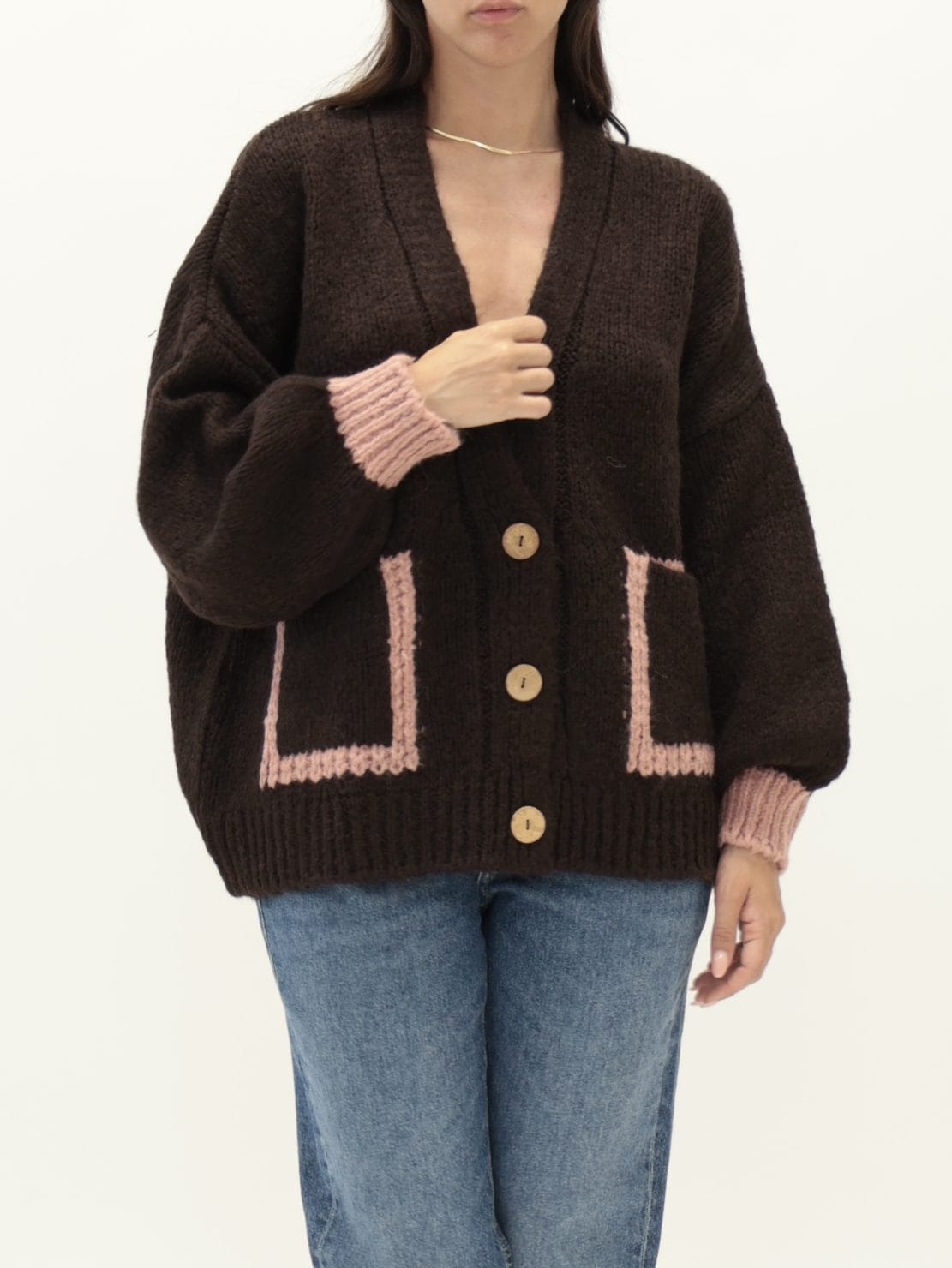 Cardigan tasche bicolore moro