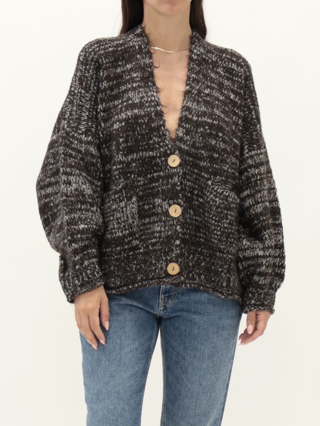 Cardigan 3 bottoni filo a contrasto moro
