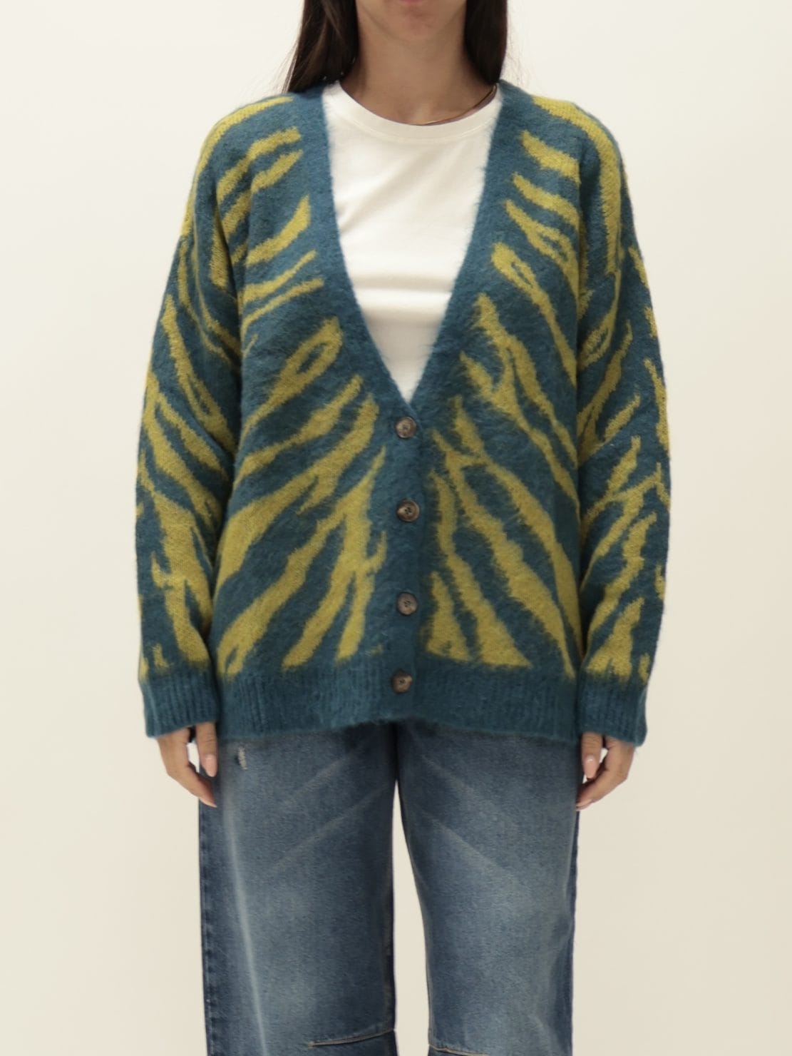 Cardigan 4 bottoni jacquard ottanio