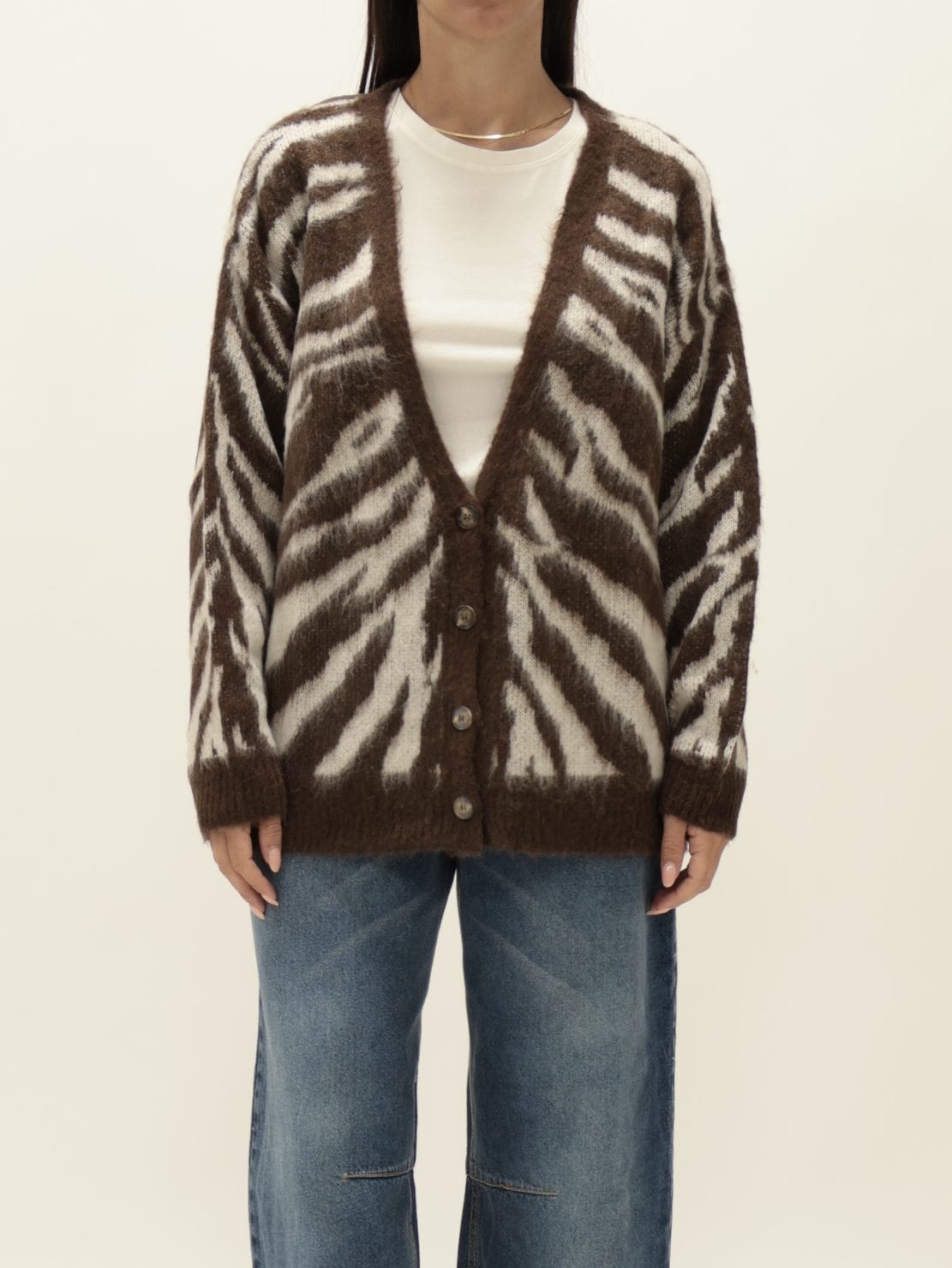 Cardigan 4 bottoni jacquard moro