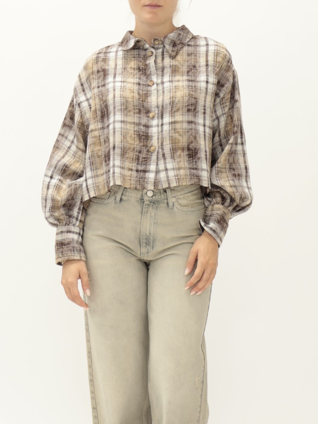 Camicia Check Crop Sabbia