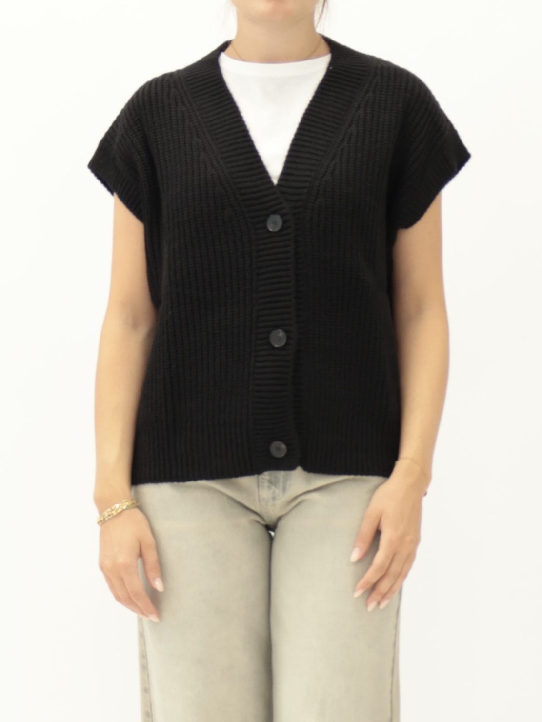 Cardigan Smanicato 3 Bottoni Nero