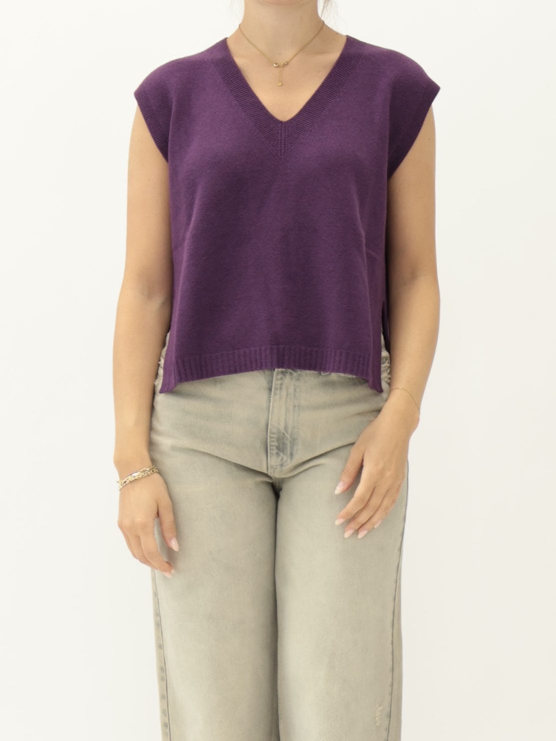 Gilet Smanicato Scollo V Viola