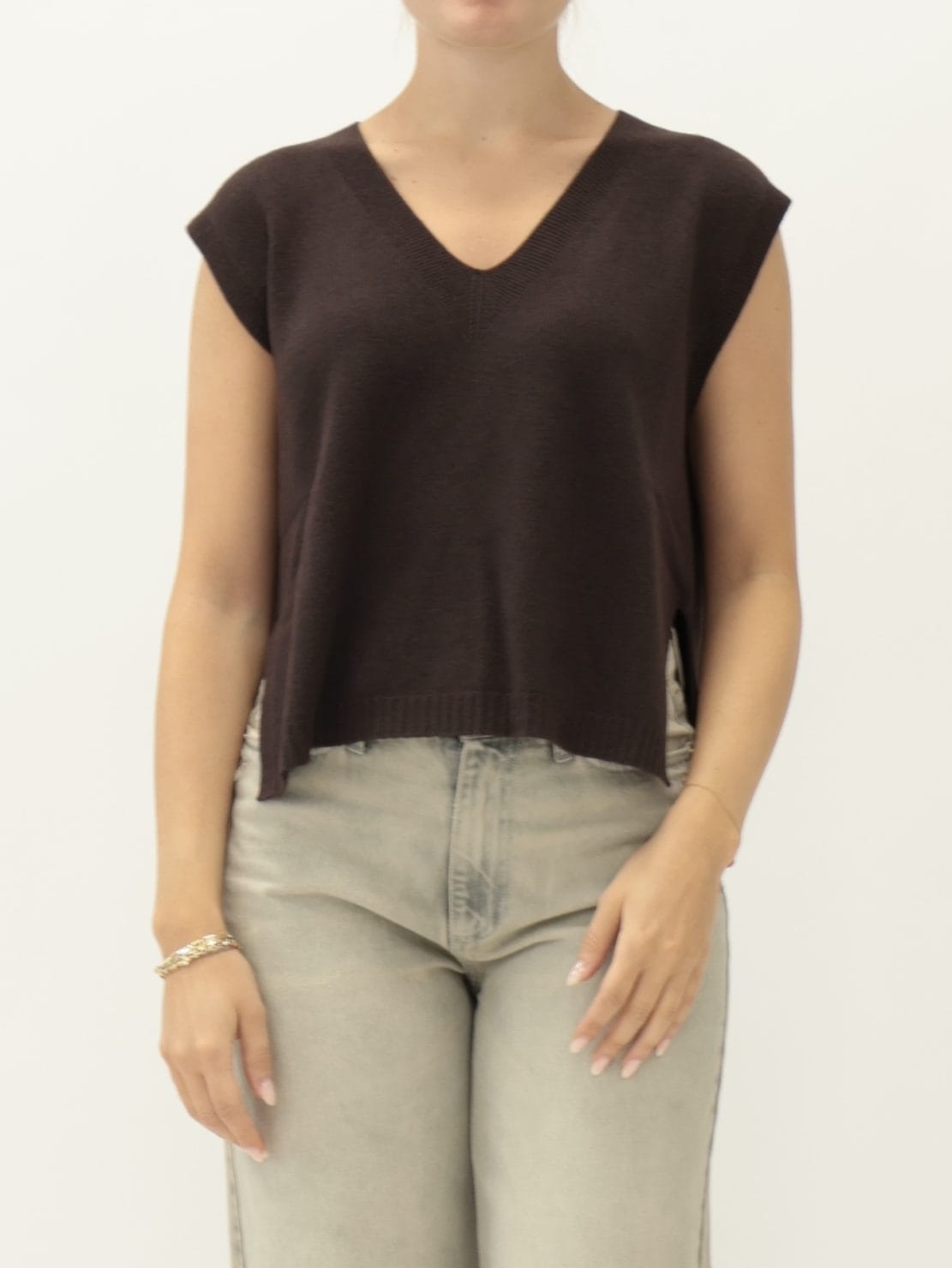 Gilet Smanicato Scollo V Moro
