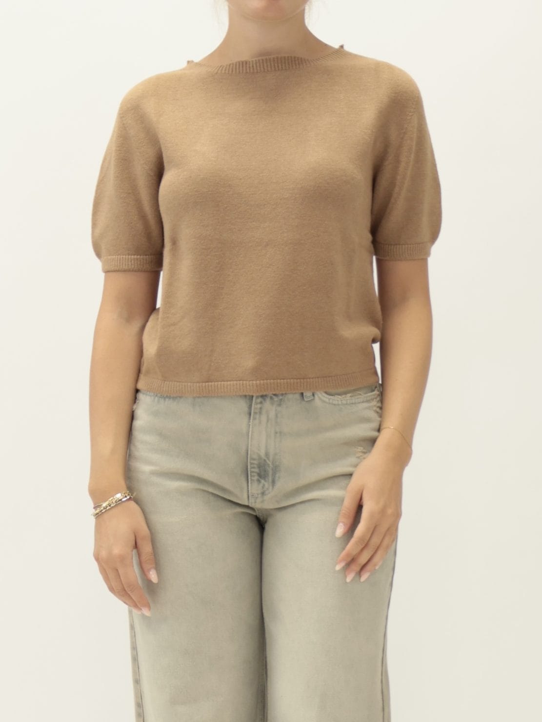 Maglia  Mezza Manica Girocollo Cammello