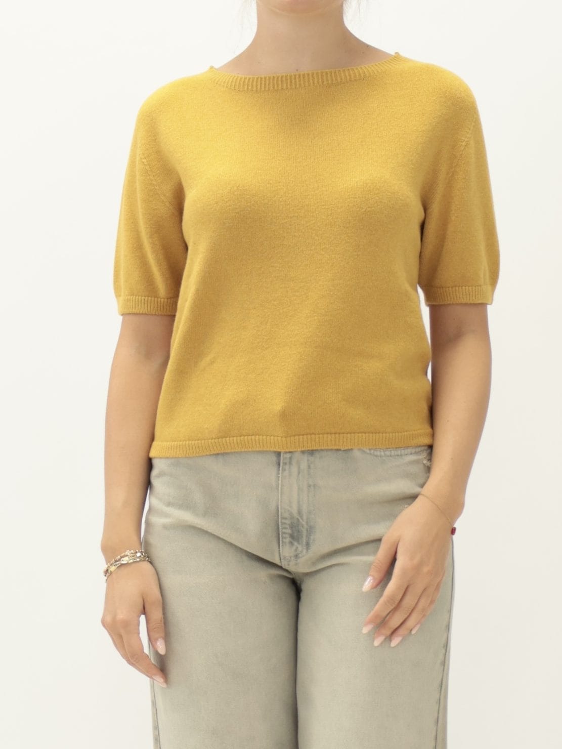 Maglia  Mezza Manica Girocollo Ocra