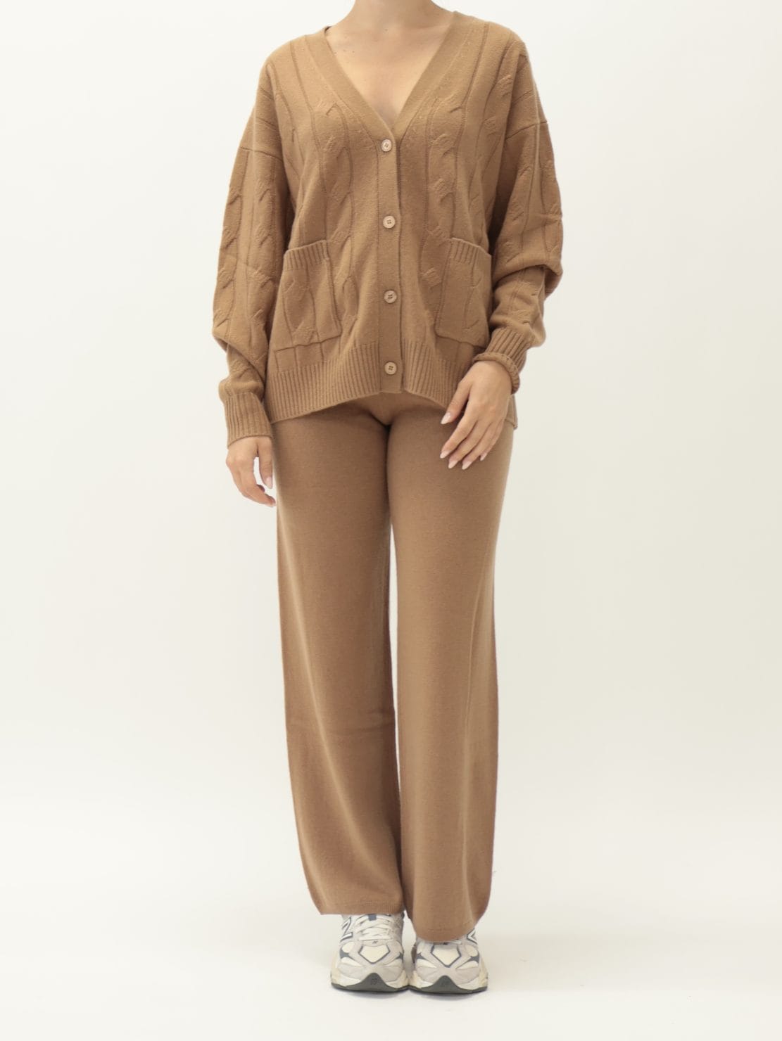 Cardigan Treccia Cammello 100% Lana