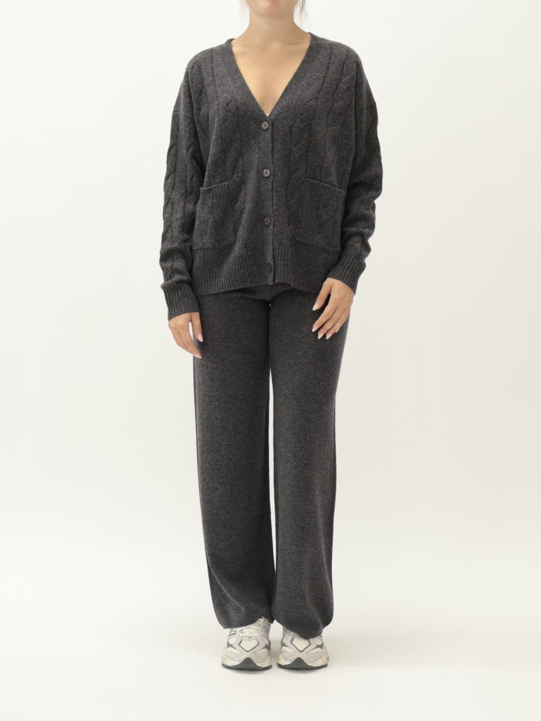 Cardigan Treccia Antracite 100% Lana