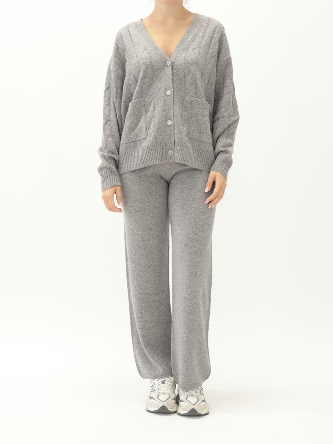Cardigan Treccia Grigio 100% Lana