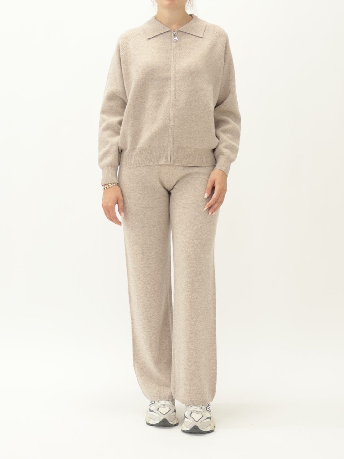 Maglia Zip  Beige 100% Lana