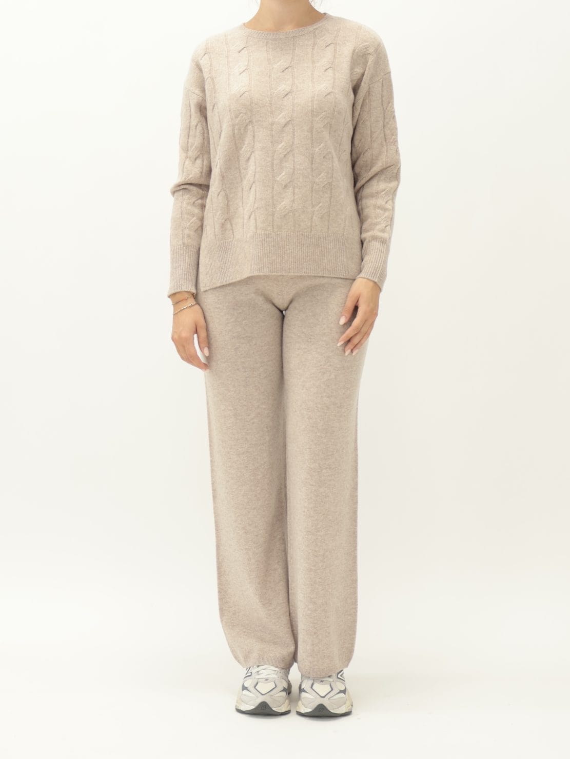 Pullover Treccia Beige 100% Lana
