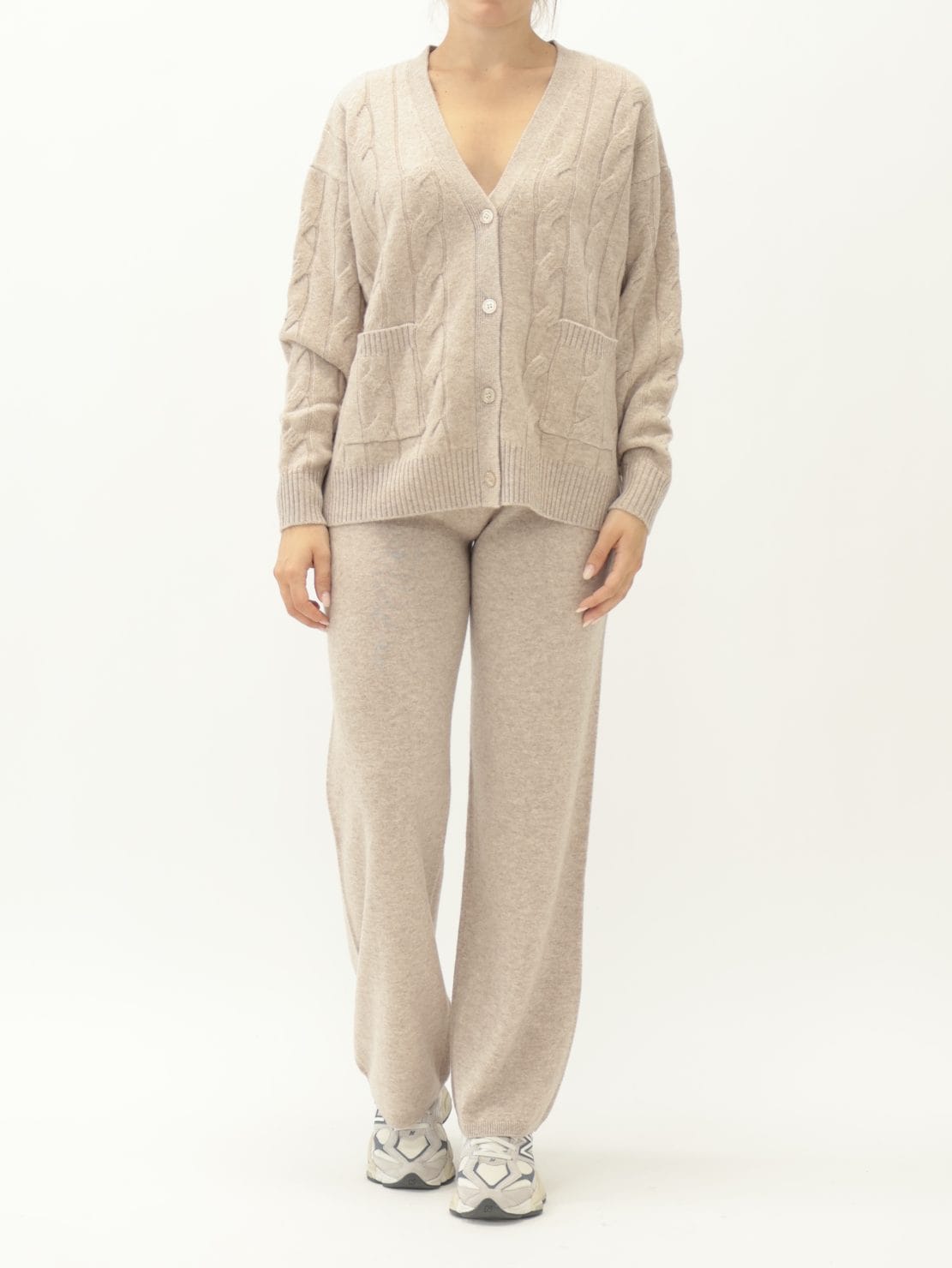 Cardigan Treccia Beige 100% Lana