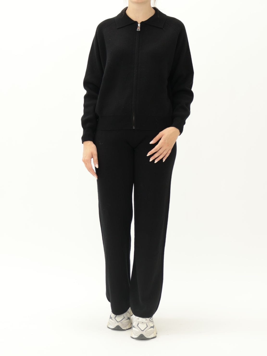 Maglia Zip Nero 100% lana