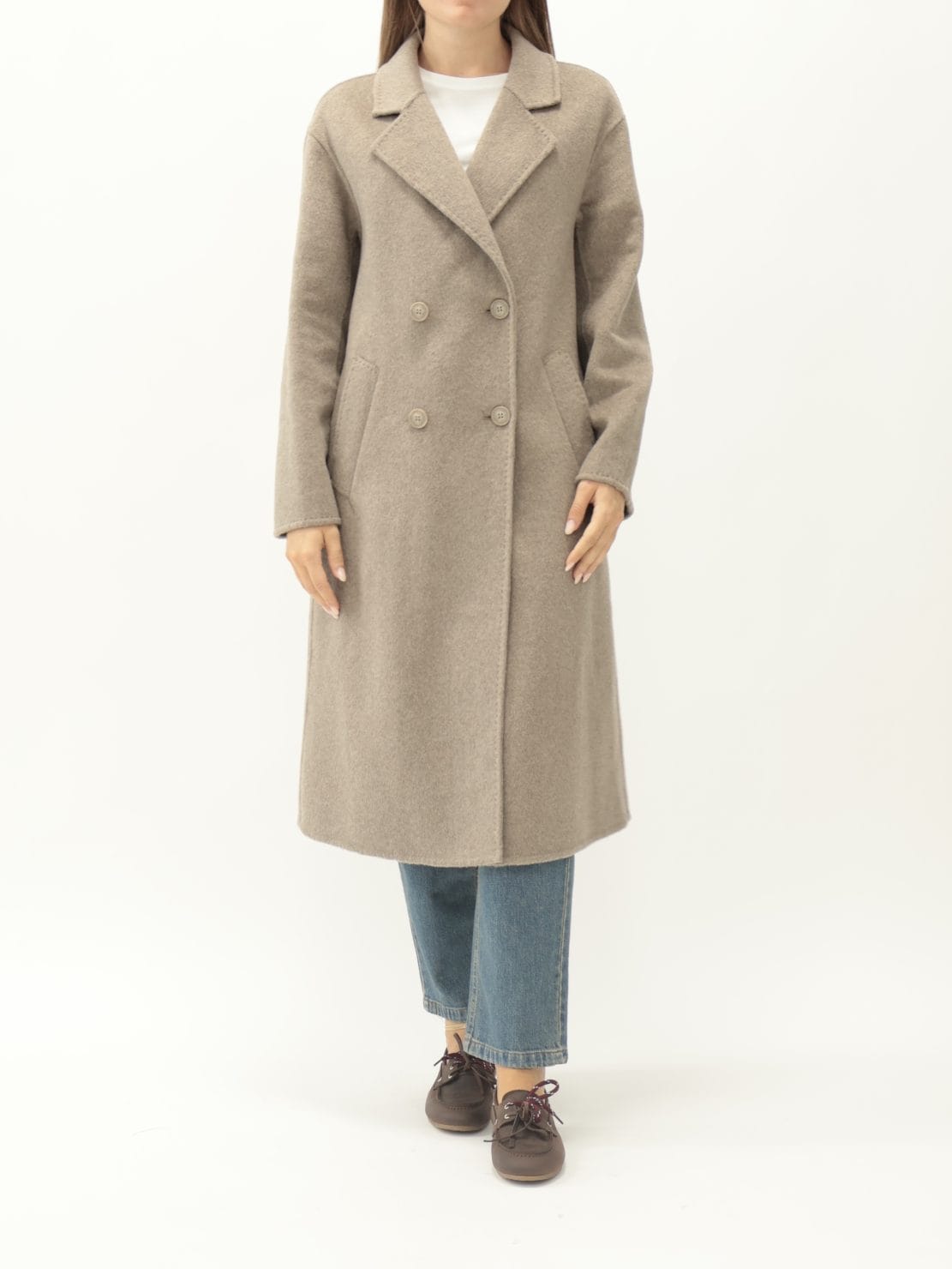 Cappotto hand made slim lungo doppiopetto tortora