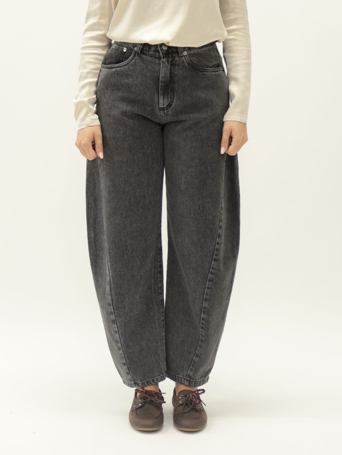 Jeans vita alta grigio/nero