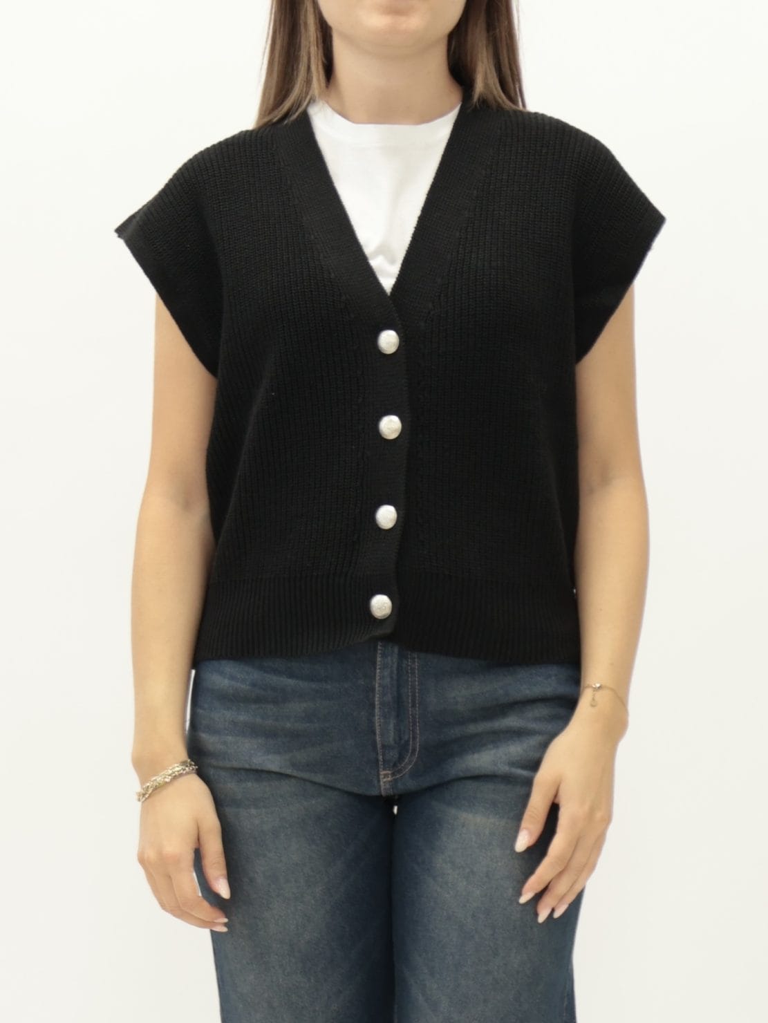 Gilet nero bottoni argento