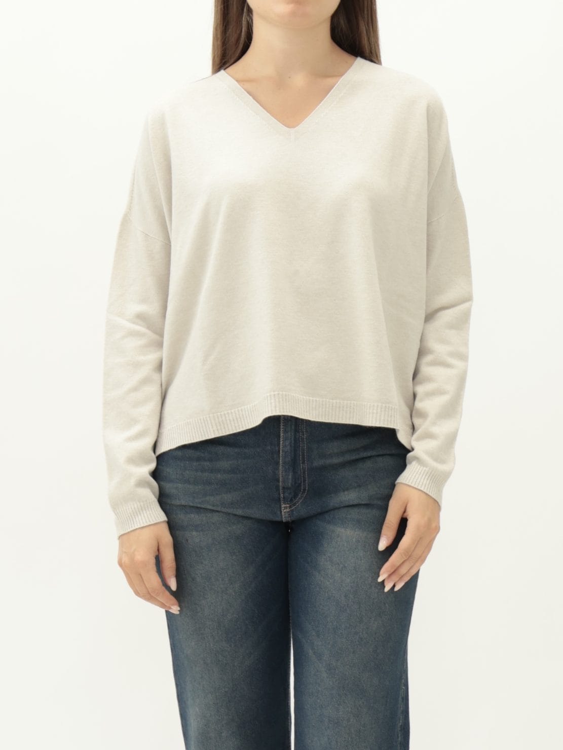 Maglia scollo V sabbia