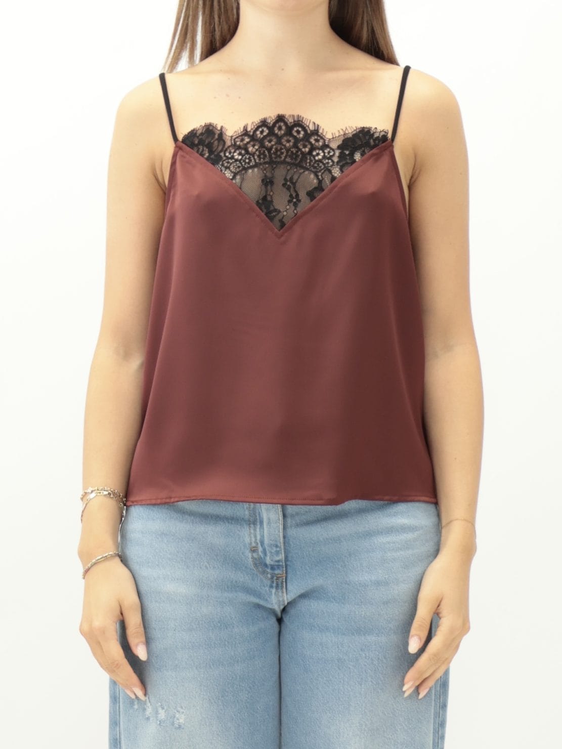 Top corto pizzo bordeaux