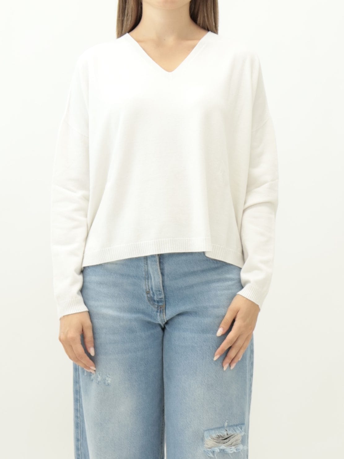 Maglia scollo V ecru