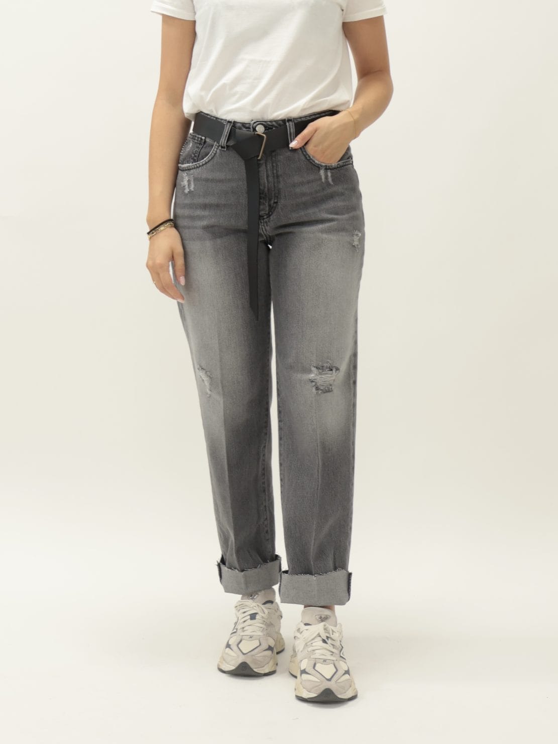 Jeans Mandy strappi grigio
