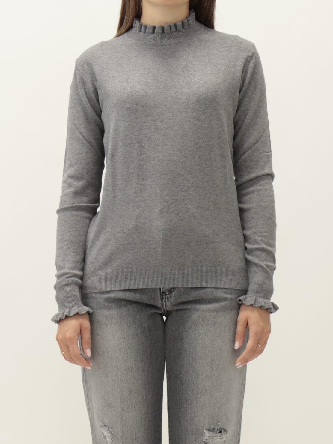 Maglia collo rouches grigio