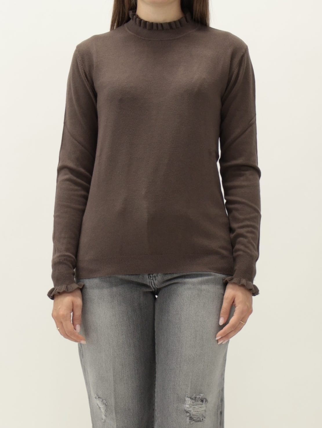 Maglia collo rouches moro