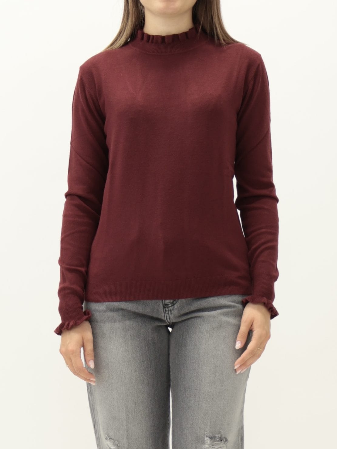 Maglia collo rouches bordeaux