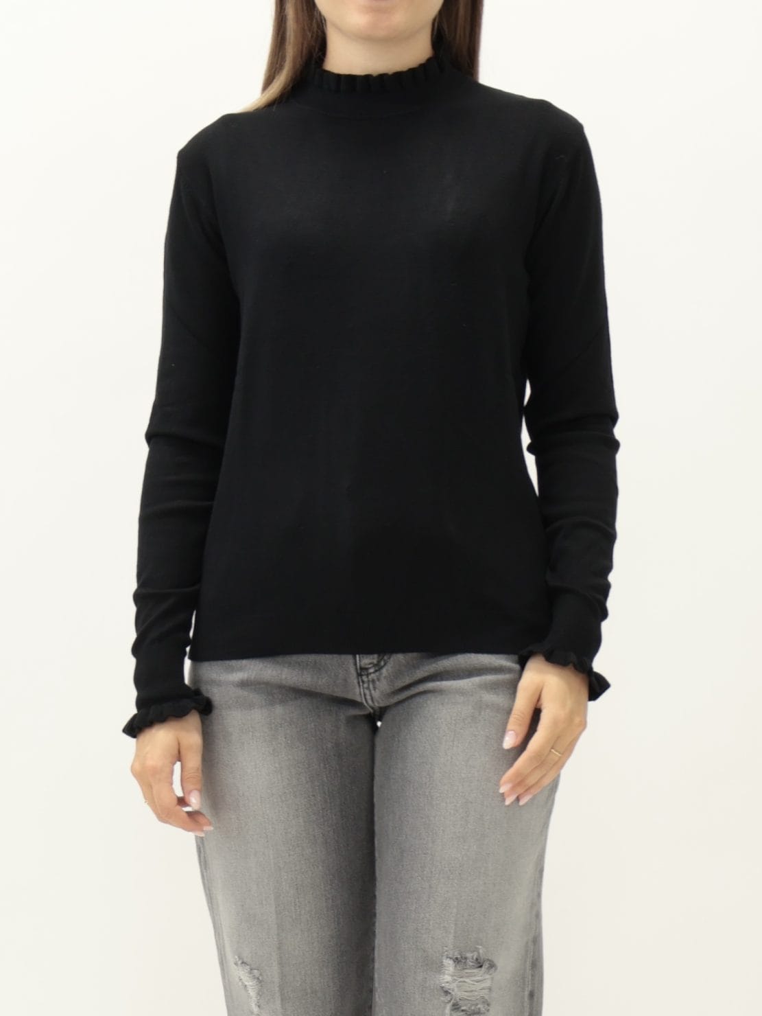 Maglia collo rouches nero