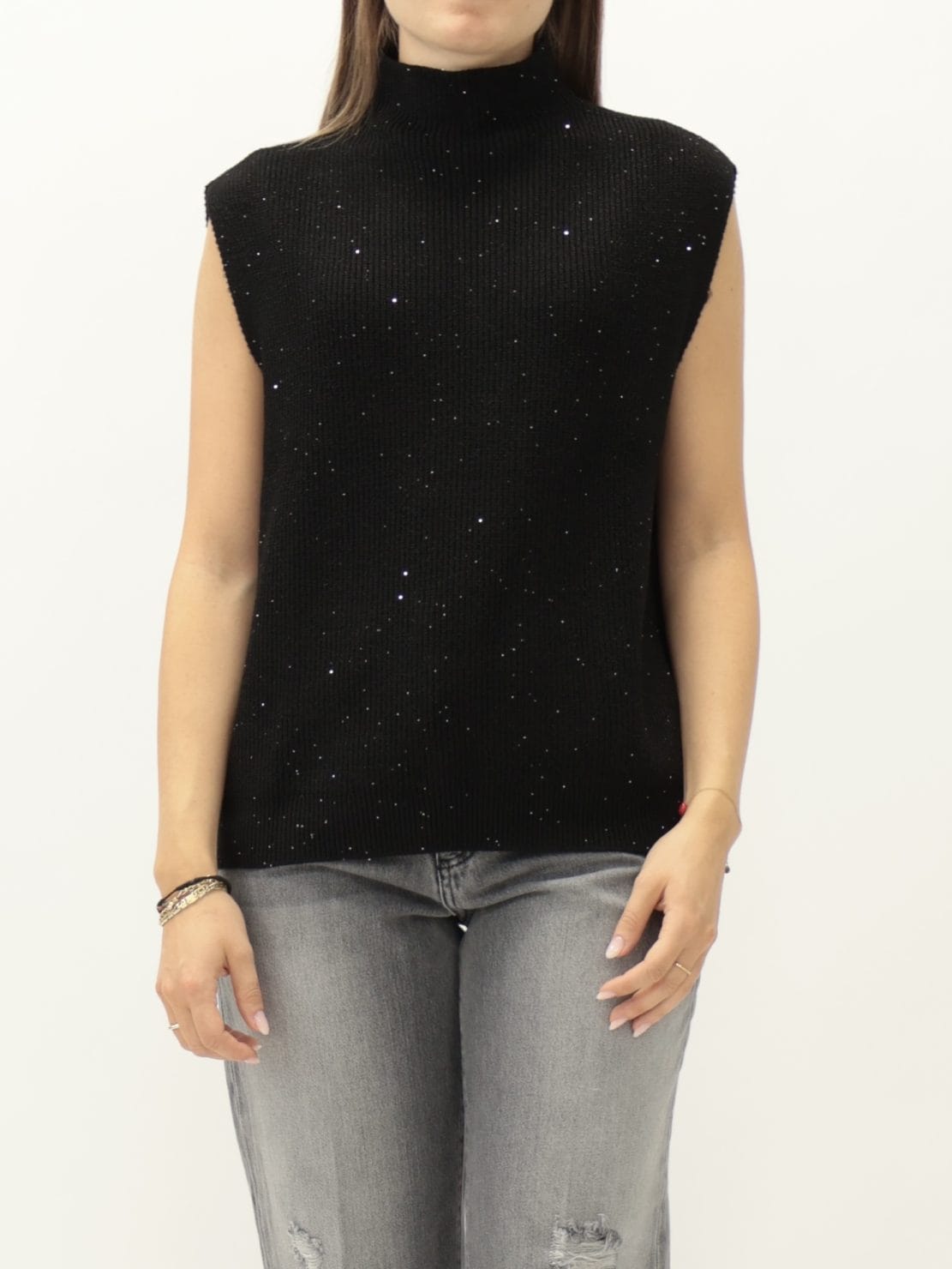 Gilet over paillettes nero