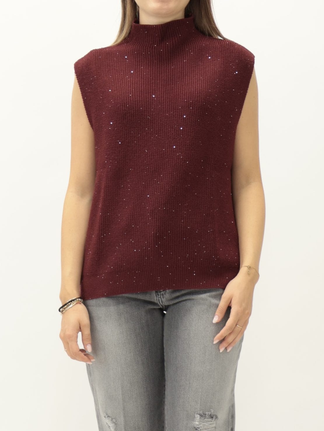 Gilet over paillettes bordeaux