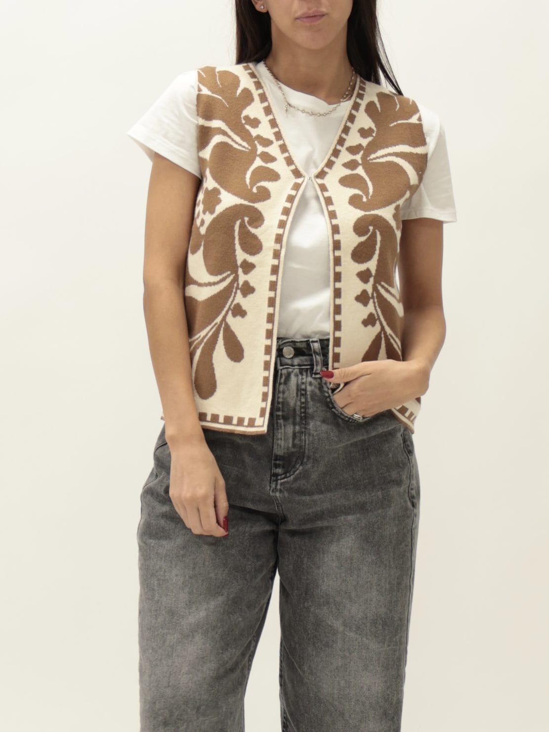 Gilet etnico cammello