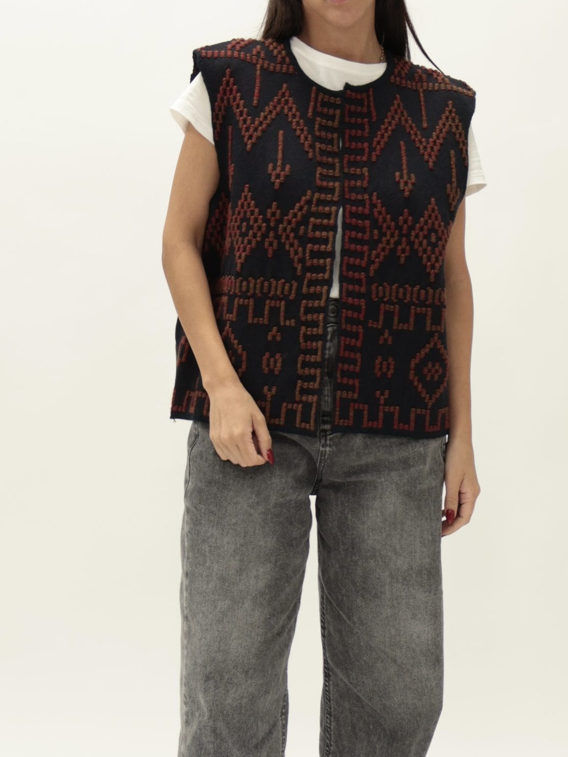 Gilet ricamo blu/bordeaux/cammello
