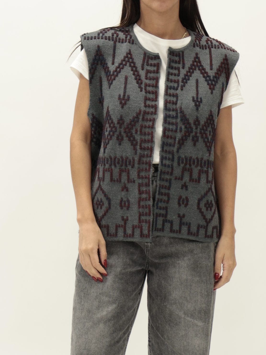 Gilet ricamo antracite/bordeaux/blu