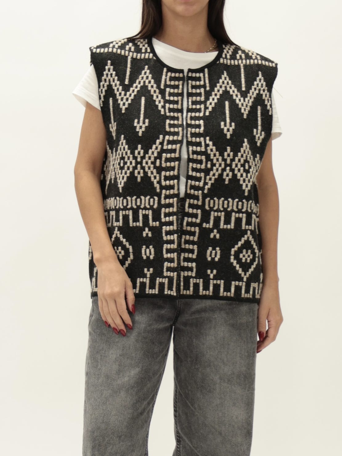 Gilet ricamo nero/panna