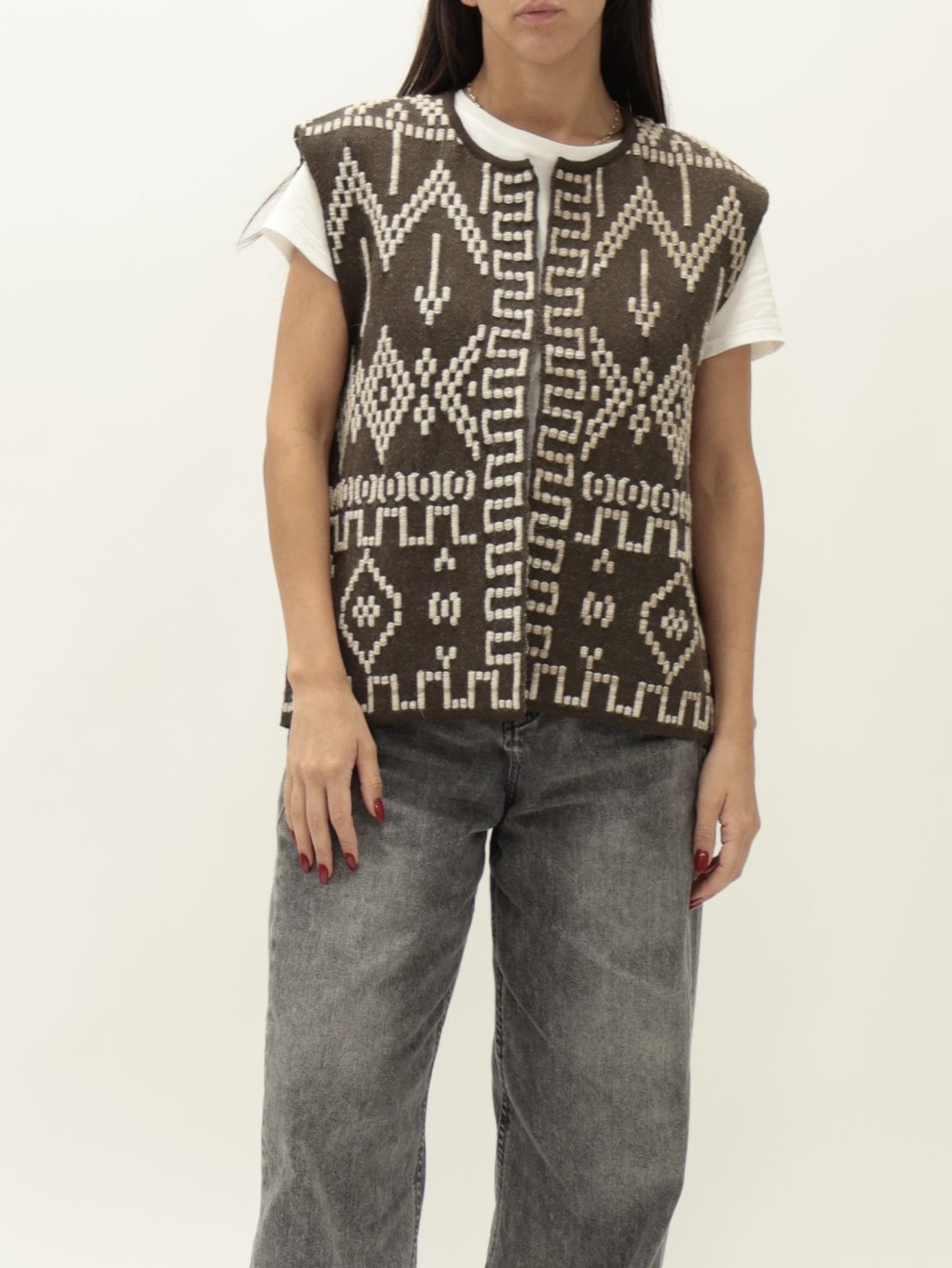 Gilet ricamo moro/panna