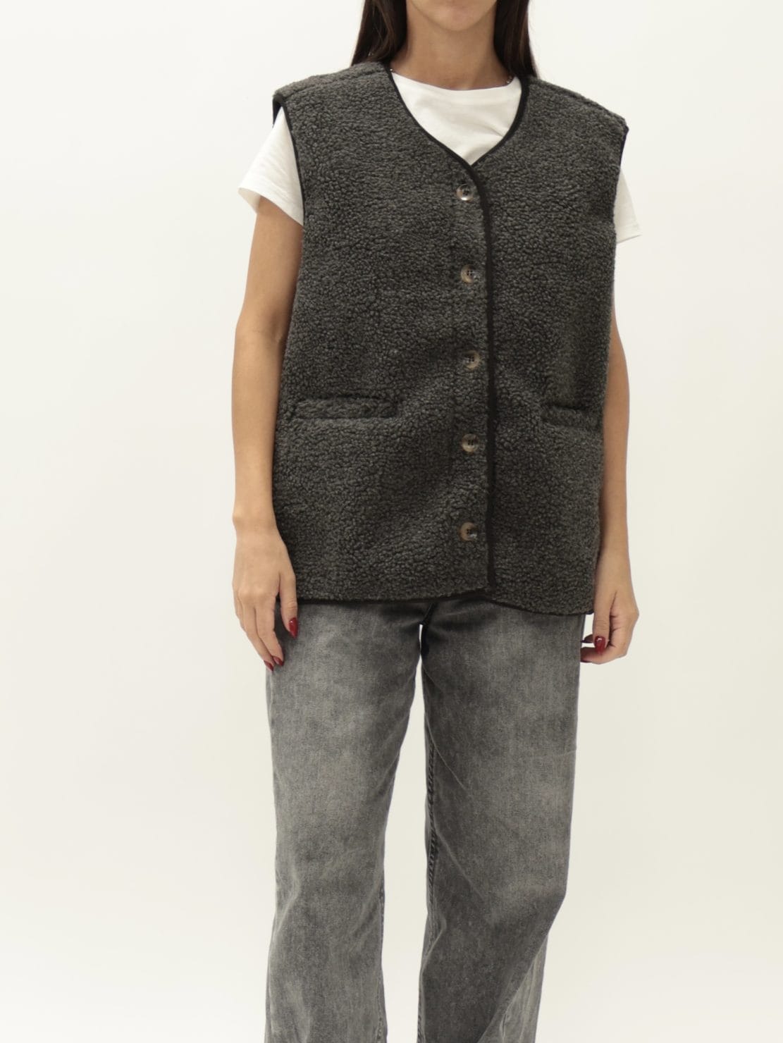 Gilet montone grigio piombo